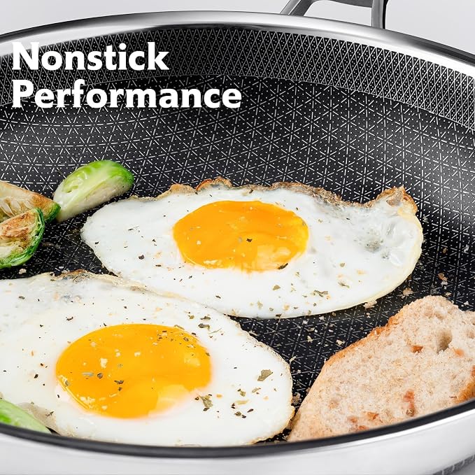 SNOWCLAD 12 Inch Hybrid Nonstick Frying Pan, Stainless Steel Skillet, - Image 2