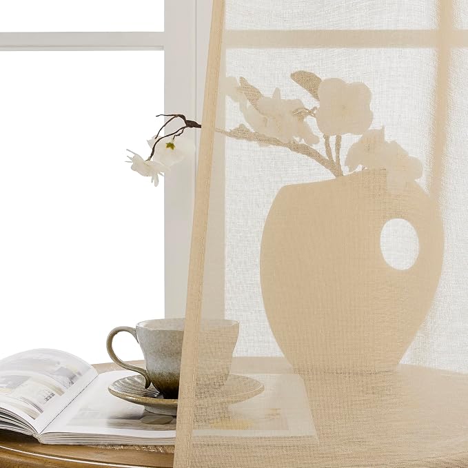 Tollpiz Small Sheer Curtain Linen Textured Curtain Sheers Doorway Light - Image 9