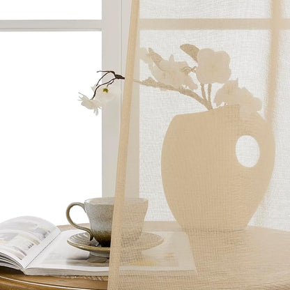 Tollpiz Sheer Door Curtains Closet Linen Textured Curtains Sheer Doorway Light - Image 9