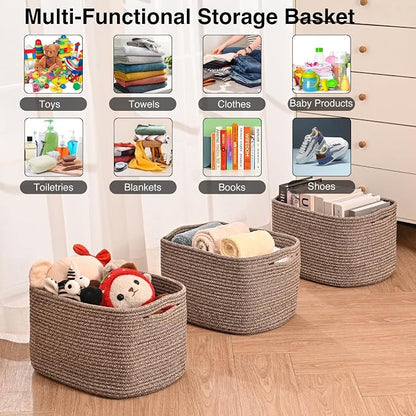 Storage Baskets for Organizing Shelves, Woven Cotton Rope Bins for Baby Nursery - Image 4