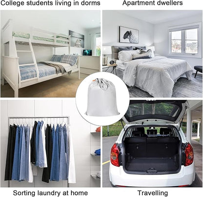 Polecasa Small Heavy Duty Laundry Bag with drawstring closure and Reinforced Handles, Easy to Carry Dirty Clothes Drawstring Bag for Travel, Camp 21”x24”, Silver