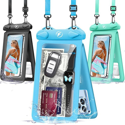 Waterproof Phone Pouch [3-Pack] Double Space Waterproof Phone Case with Adjustable Lanyard Water proof Cell Phone Pouch for iPhone IPX8 Underwater Phone Cases Phone Dry Bag for Vacation Beach Swimming