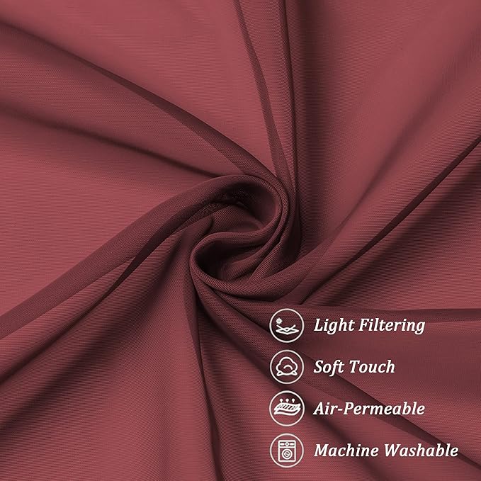 Chyhomenyc Burgundy Sheer Curtains 84 Inches Long 2 Panels Set, Light Filtering Voile Window Drapes for Bedroom Living Room, 42Wx84L Inch, Burgundy, 2PCS