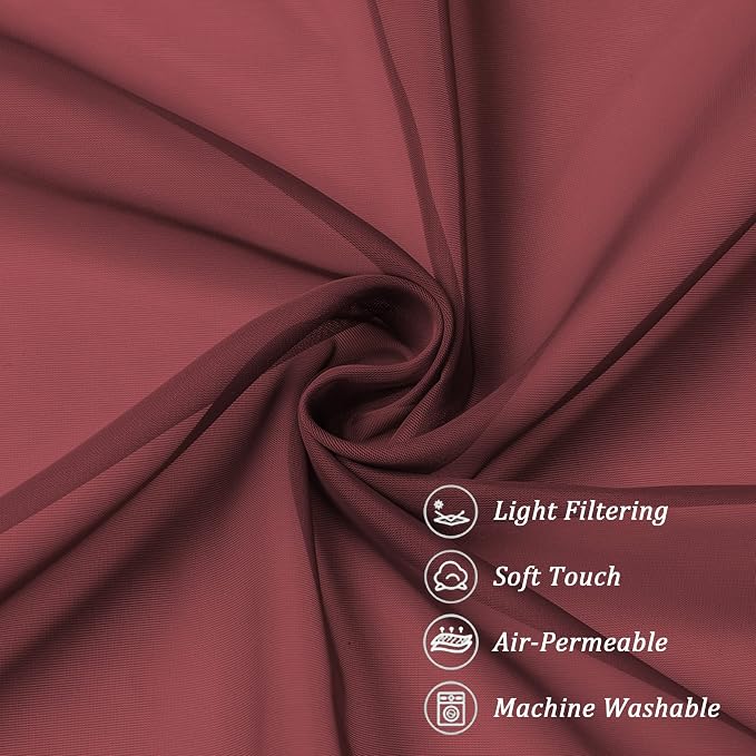 Chyhomenyc Burgundy Sheer Curtains 63 Inches Long 2 Panels Set, Light Filtering - Image 8