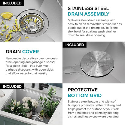 KRAUS Kore 23-Inch Undermount Workstation Single Bowl 16 Gauge Deep Laundry Utility Stainless Steel Kitchen Sink with Accessories, KWU100-23L