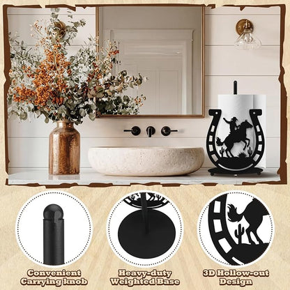Horseshoe Western Paper Towel Holder Black Metal Farmhouse Napkin Holder Rustic - Image 8