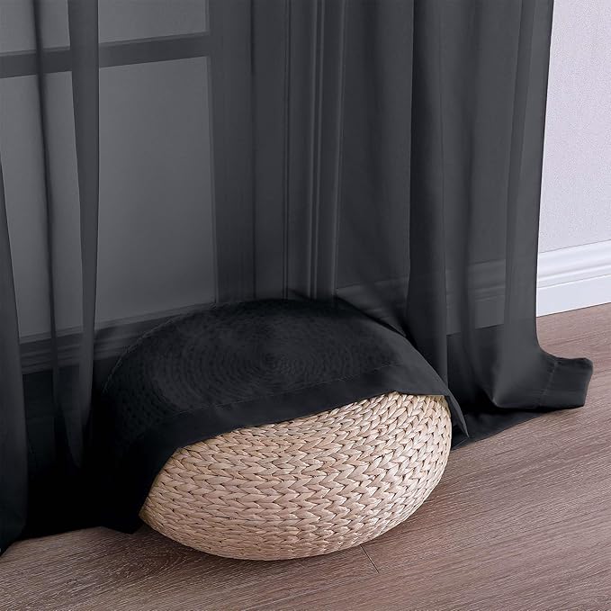Chyhomenyc Black Sheer Curtains 90 Inches Long 2 Panels, Light Filtering Black Curtains for Living Room, Soft Gentle Voile Rod Pocket Bedroom Window Drapes, 59Wx90L Inch, 2PCS