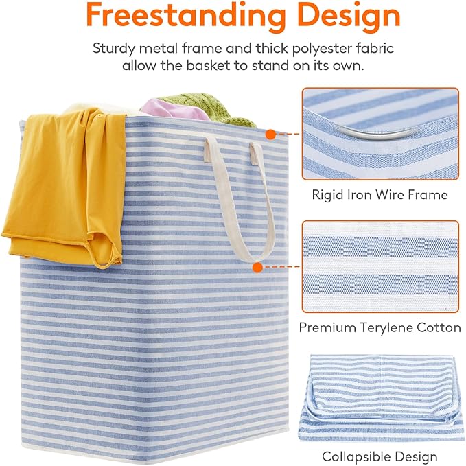 Lifewit 2 Pack Laundry Hamper Large Collapsible Laundry Baskets, Freestanding Waterproof Clothes Hamper with Easy Carry Handles in Laundry Room Bedroom Bathroom College Dorm for Adults, Blue, 2 x 100L