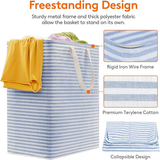 Lifewit 2 Pack Laundry Hamper Large Collapsible Laundry Baskets, Freestanding Waterproof Clothes Hamper with Easy Carry Handles in Laundry Room Bedroom Bathroom College Dorm for Adults, Blue, 2 x 100L