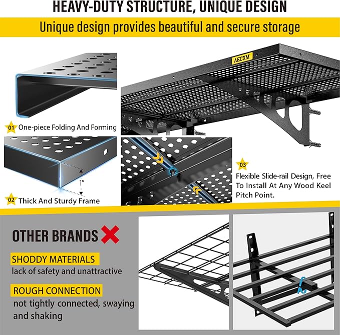 4-Pack 1.64x4ft Adjustable Garage Wall Shelving 1120lbs Load Capacity Heavy Duty Wall Mounted Storage Shelf Metal Floating Shelves for Garage(Black)