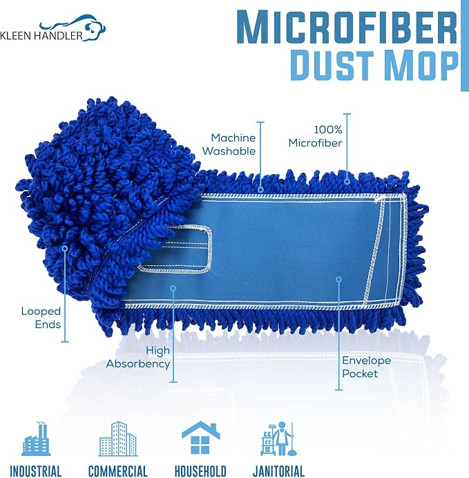 Kleen Handler 24 inch Microfiber Dust Mop | Medium Washable Commercial Mop Head - Image 2