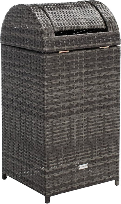 SAFAVIEH Outdoor Collection Mazeli Grey Brown Woven Swing Top Dome Lid Trash - Image 5