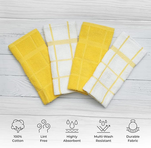 100% Cotton Terry Dish Cloth & Dish Towel, 6 Pack, Super Soft and Absorbent Kitchen Towels, Perfect for Kitchen Cleaning and Dish Washing (Yellow (DT and DC Combo))