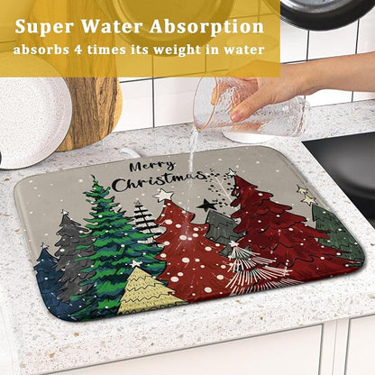 Christmas Trees Dish Drying Mat Winter Holiday Kitchen Dishes Pad 16x18 Inch - Image 7
