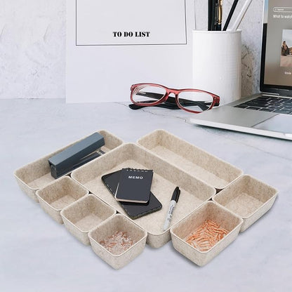 Welaxy Desk Drawer Organizer Tray, 8-Piece Beige Office Storage, Nordic - Image 4
