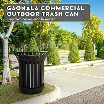 17Gallon Round Large Outdoor Trash Can, Heavy Duty Metal Slatted Garbage Can - Image 7