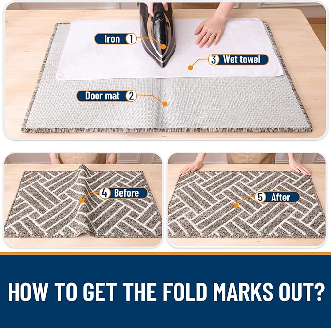 OLANLY Indoor Door Mat, 32x20 Inch, Dirt Resistant and Absorbent, Non-Slip Rubber Backing Floor Mats, Easy Clean Low-Profile Doormat for Entryway, Front Door, and Inside Entrance, Khaki