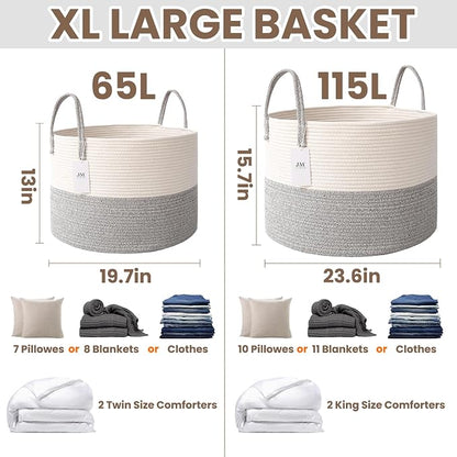 Woven Blanket Basket, 65L Large Rope Storage Bin - Image 2