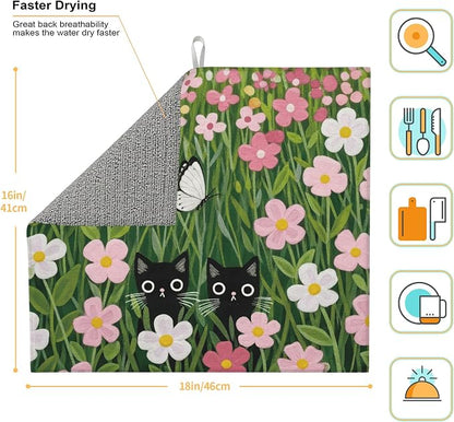 Pink Floral Cat Dish Drying Mat - Image 2
