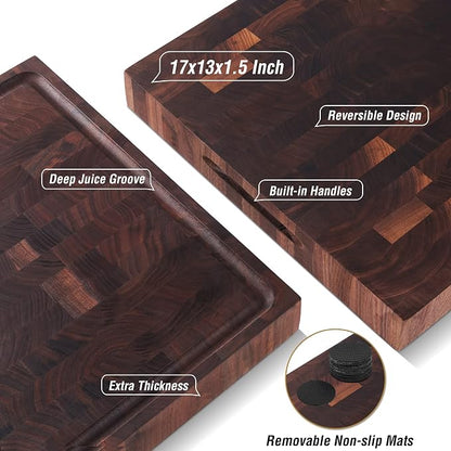 AZRHOM Large End Grain Walnut Wood Cutting Board 17x13x1.5 in Thick Butcher - Image 6