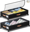 Under Bed Storage with Wheels, 2-Pack Under Bed Storage Containers with Clear Lids, XXL 65L Under the bed storage Organizer Bins, Rolling Under Bed Metal Drawer for Clothes,Shoes,Toys (Black, 2-Pack)