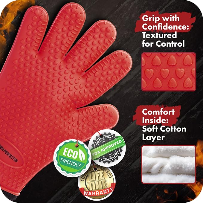 KITCHEN PERFECTION XL Silicone Smoker Oven Gloves-Extreme Heat Resistant BBQ - Image 4