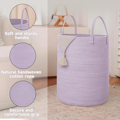Large Woven Laundry Basket Hamper, 60L Cotton Rope Storage Bin - Image 6