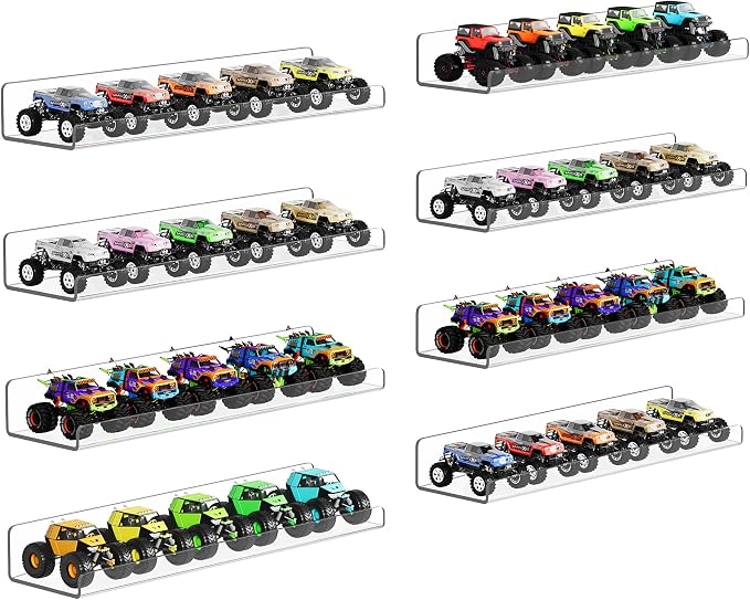 upsimples 8 Pack Acrylic Shelves Wall Organizer and Storage, Toy Cars, Kids by upsimples