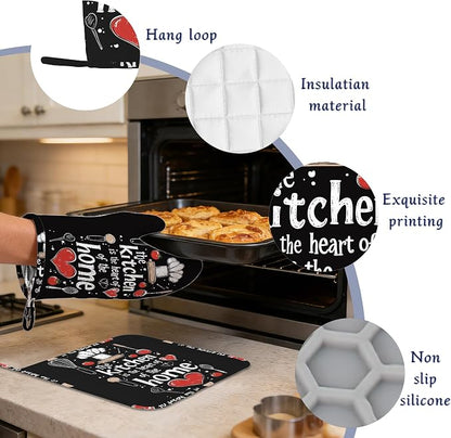 Funny Oven Mitts and Pot Holders Sets of 4 The Kitchen is The Heart of The Home - Image 4