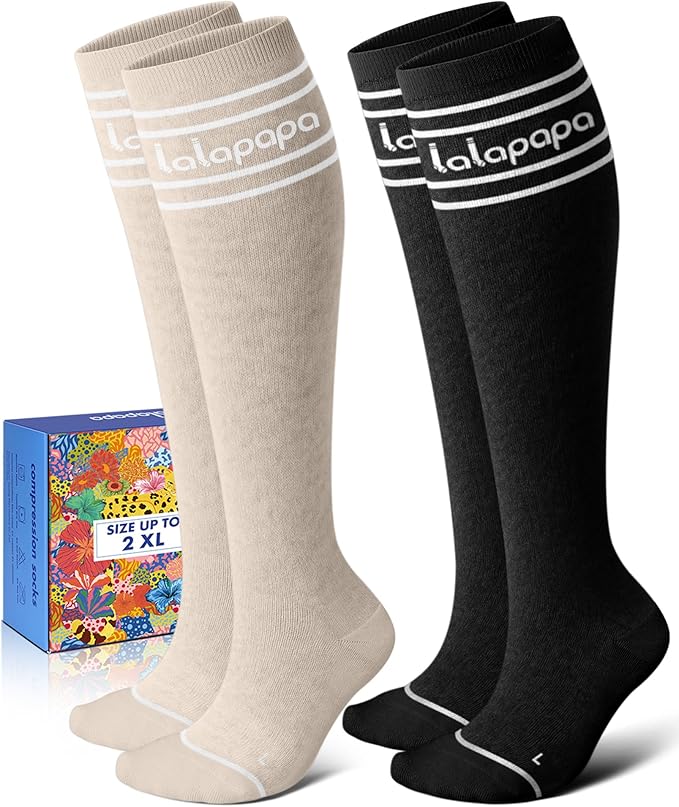 Thick Soft Cotton Compression Socks for Women Men 15-20mmHg Knee High Breathable Cotton Socks for All Day Comfort