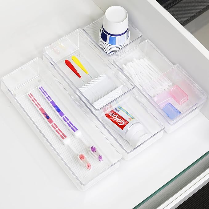 Simple Houseware Clear Drawer Organizer for Office Bin Desk Storage, Assorted Size, 6 Packs