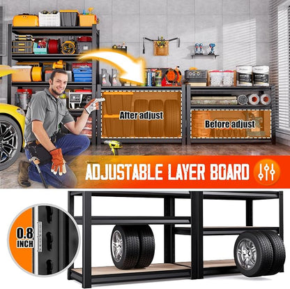 Set of 2 Garage Shelving-2050 lbs 5 Tier Storage Shelves, Adjustable Heavy Duty - Image 5