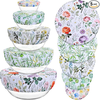 5 Pieces Bowl Covers Reusable, 5 Size Elastic Cloth Bowl Covers by Revahope