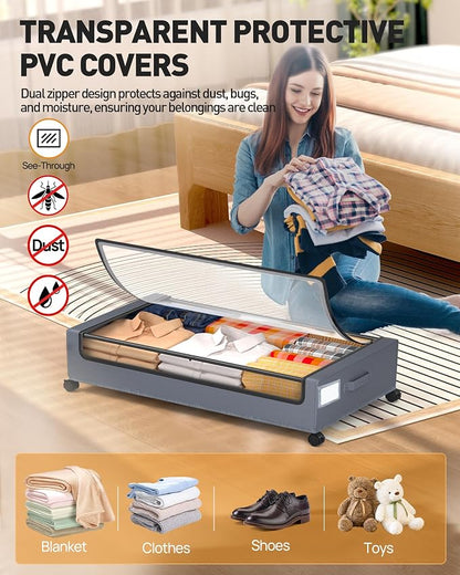Under Bed Storage with Wheels, Square Under Bed Storage Containers, 4 Pack - Image 5