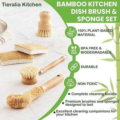 Tieralia Bamboo Dish Brush Gift Set – 5-Piece Kitchen Cleaning Set - Image 7