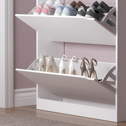 Shoe Cabinet with 3 Flip Drawers & Coat Rack, Narrow Hidden Shoe Storage Cabinet - Image 6