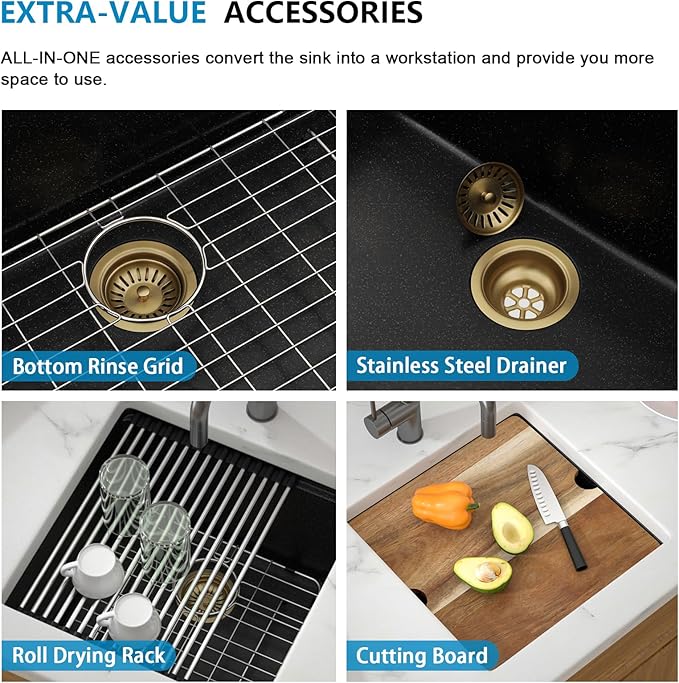 18 Black Granite Composite Bar Sink 18x18 Single Bowl Granite Composite Undermount Small Kitchen Sink Small Wet Bar Sinks with Workstation Quartz Natural Stone