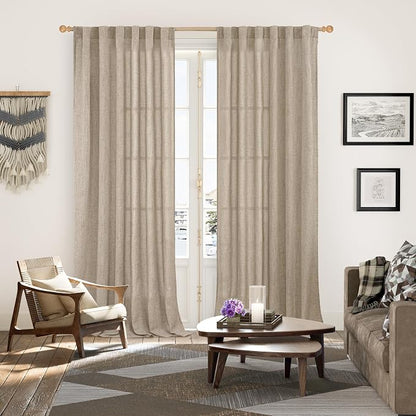 YoungsTex Linen Semi Sheer Curtains 95 Inches Long 2 Panels - Image 2