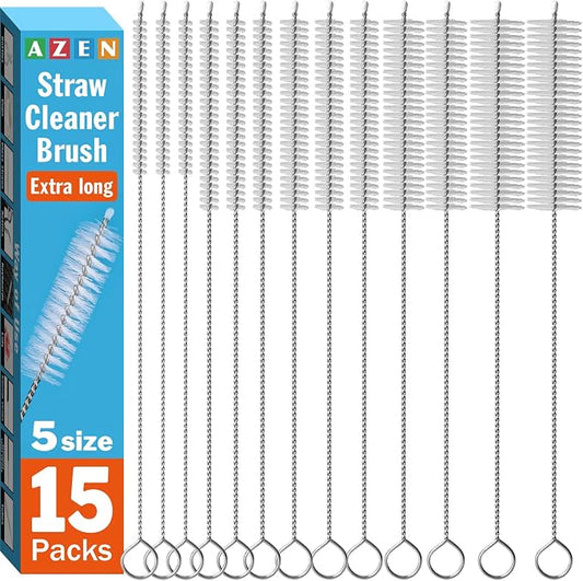 AZEN 15 Pack Straw Cleaner Brush Set, 12 inch Extra Long, 5 Different Diameters by AZEN