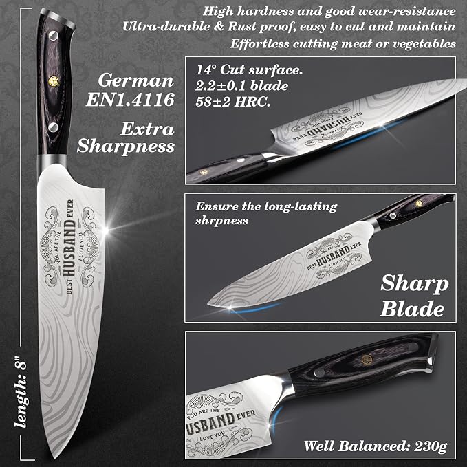 Gifts for Him Husband Men Anniversary Day, 8 inch Professional German Stainless - Image 3