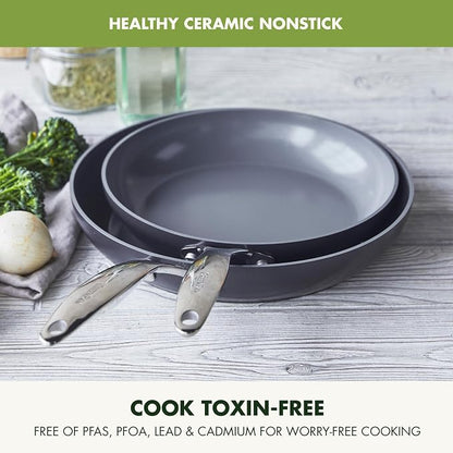 GreenPan Valencia Pro Ceramic Nonstick 10” & 12” Frying Pan Skillet Set - Image 2
