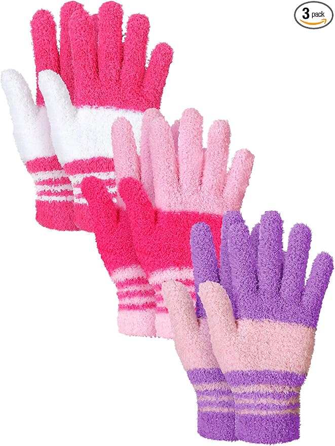 Patelai 3 Pairs Microfiber Plant Dusting Gloves Leaf Cleaning Gloves for Indoor Plants, Blinds, Furniture, House(Medium,White, Pink, Purple, Rose Red)