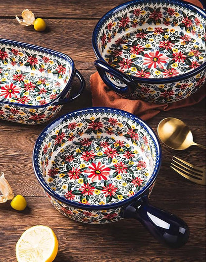 Red Daisy Flower Vintage Style Ceramic Bakeware Casserole Dish Baking Pan - Image 6