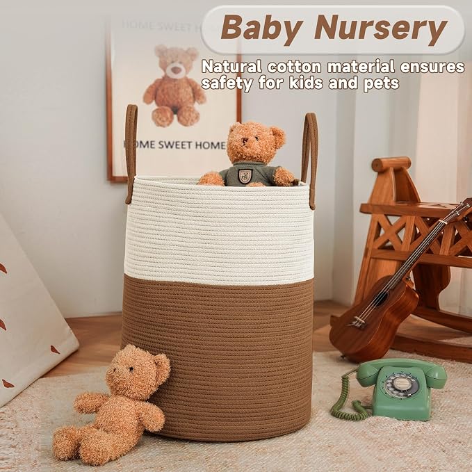 Large Woven Laundry Basket Hamper, 100L Cotton Rope Storage Bin - Image 2