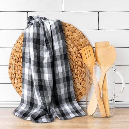 Kitchen Towels Set of 6 Black/White Checks 20x30 Inches 100% Cotton Highly - Image 4