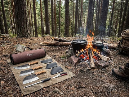9 PCS Butcher Viking Camping Knife Set, 6.5" Viking Knife, 3 Knife Sheath - Image 9