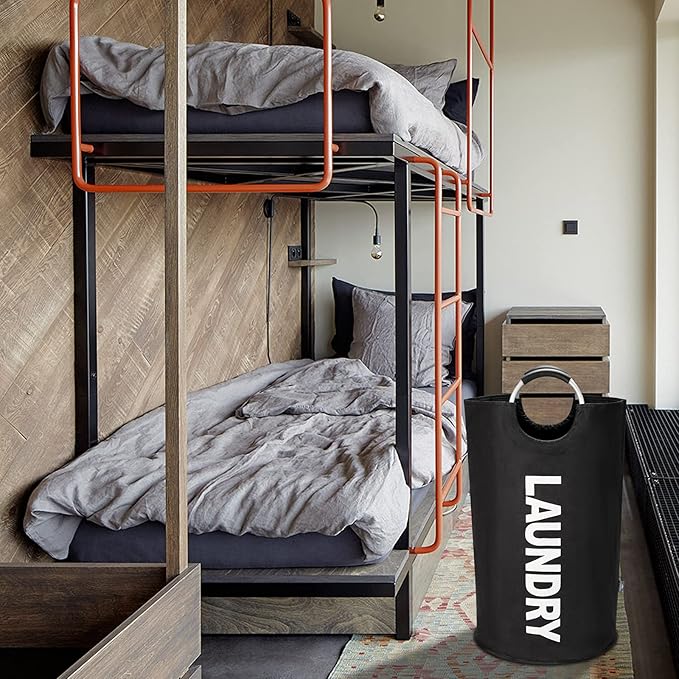 DOKEHOM 125L X-Large Laundry Basket, Collapsible Laundry Bag, Freestanding Tall Clothes Hamper, Foldable Washing Bin (Black)