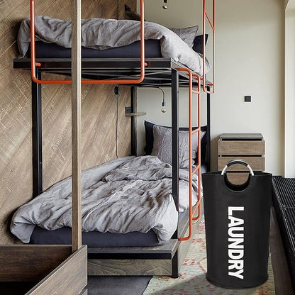 DOKEHOM 125L X-Large Laundry Basket, Collapsible Laundry Bag, Freestanding Tall Clothes Hamper, Foldable Washing Bin (Black)