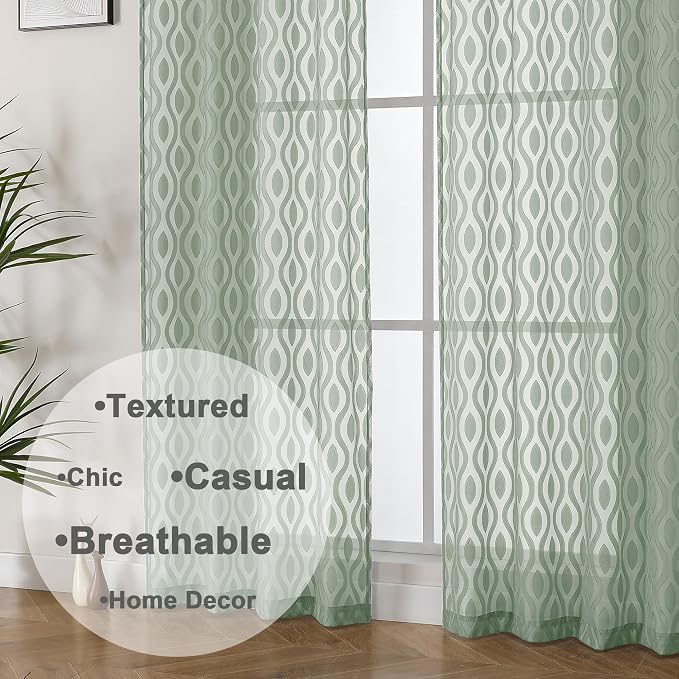 Aiyufeng Sheer Green Curtains 54 Inch Length 2 Panels, Soft Lightweight Clip - Image 8