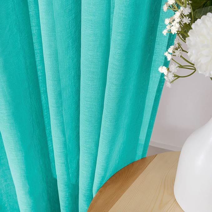 Tollpiz Short Sheer Curtain Linen Textured Living Room Curtains Sheer Light - Image 3
